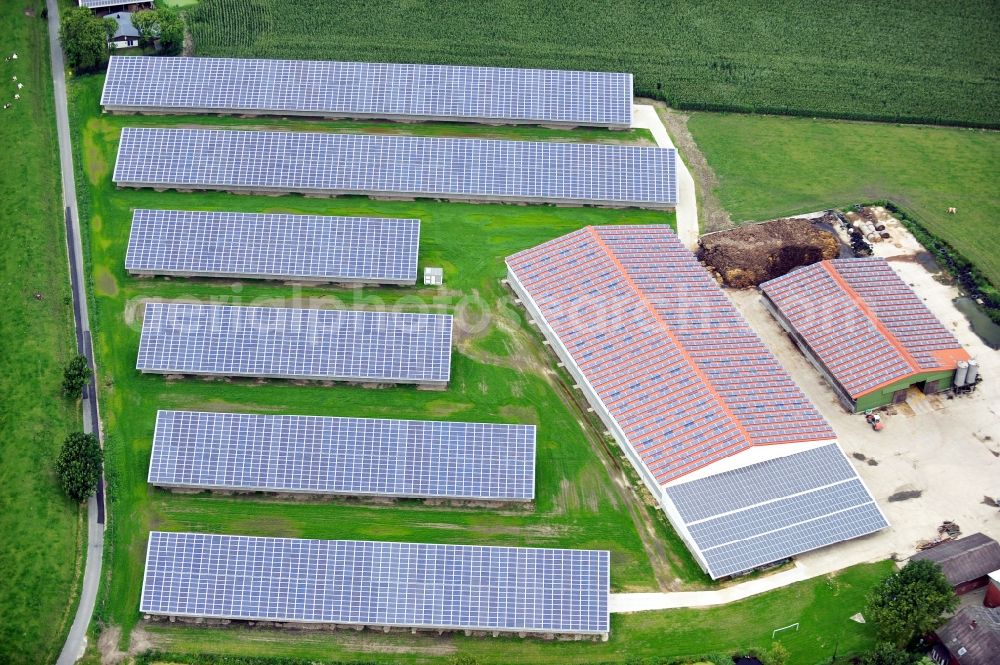 Aerial image Groven - View of an area for round bale storage with photovoltaics in Groven in the state Schleswg-Holstein