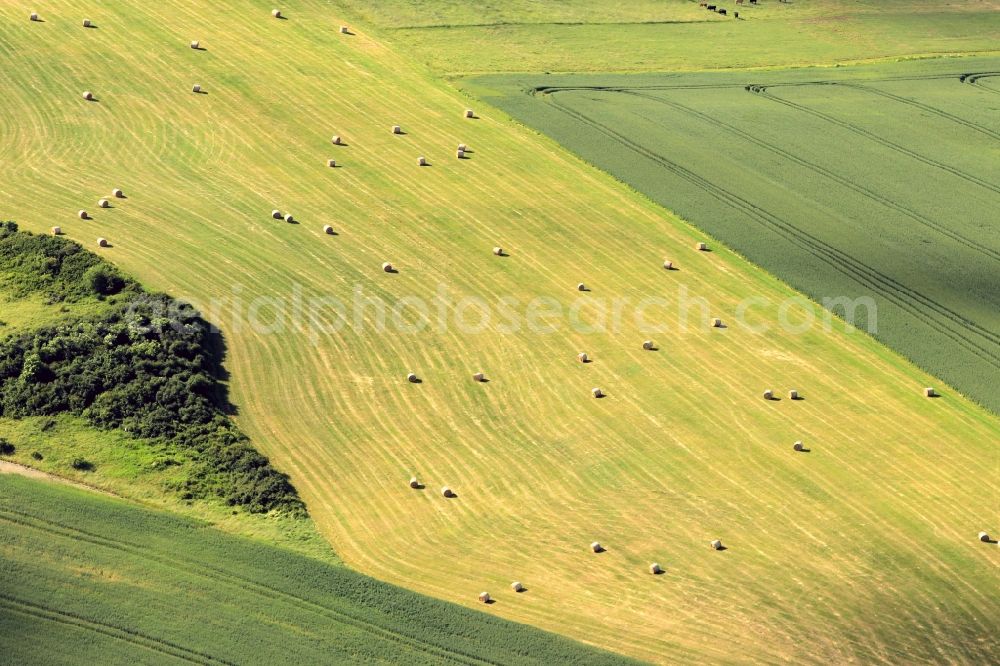 Arnstadt from above - On a freshly harvested field at Arnstadt in Thuringia are straw bales