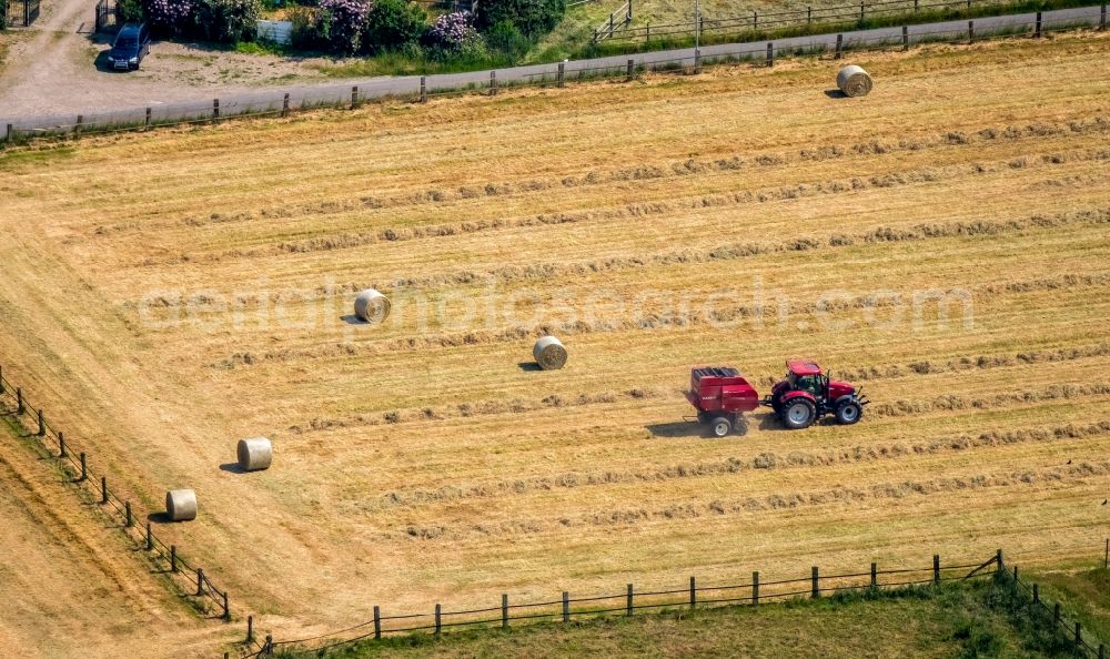 Aerial image Rayen - Straw bale landscape in a field on the outskirts in Rayen in the state North Rhine-Westphalia, Germany