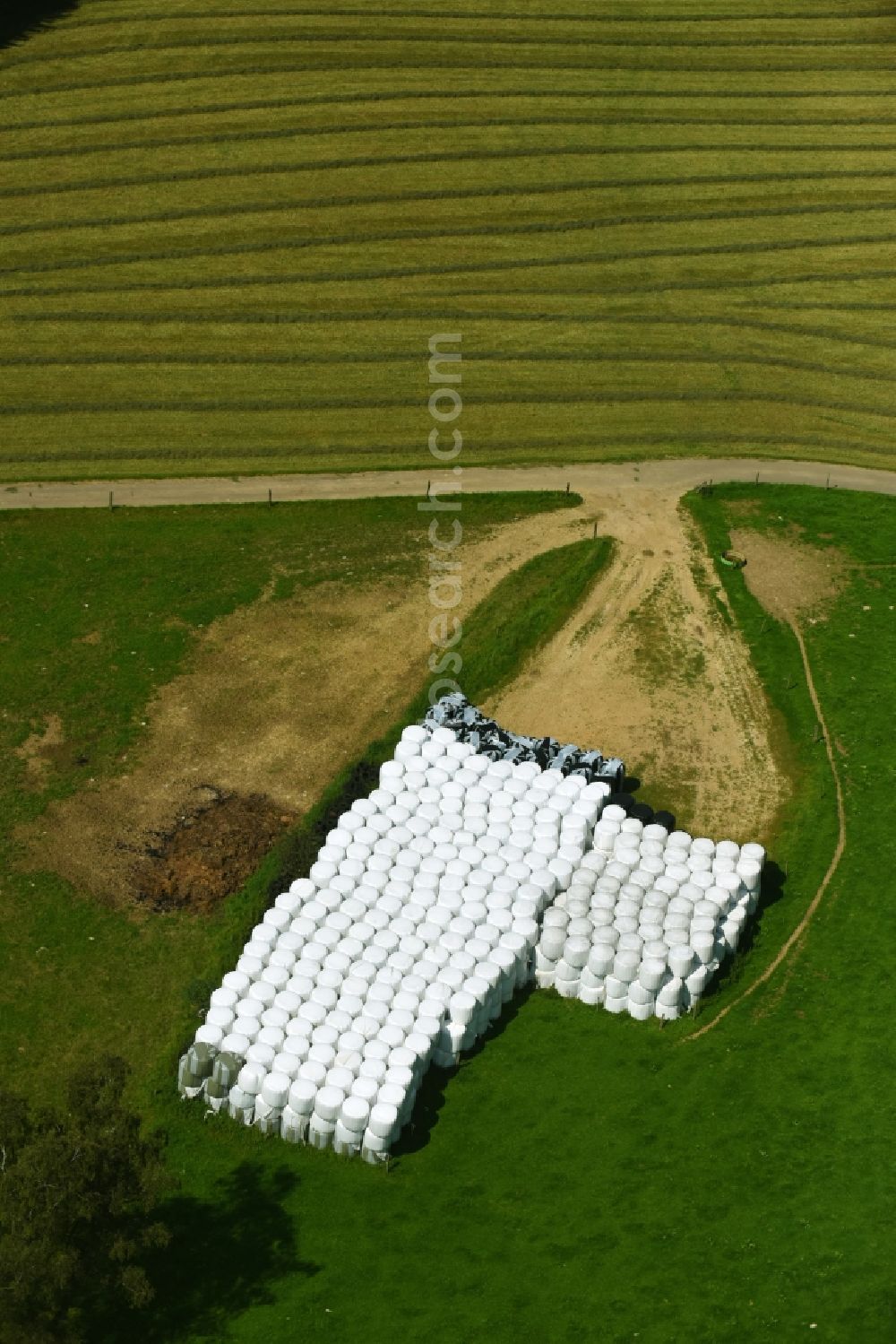 Aerial image Winkel - Straw stack in an agricultural warehouse space in Winkel in the state North Rhine-Westphalia, Germany