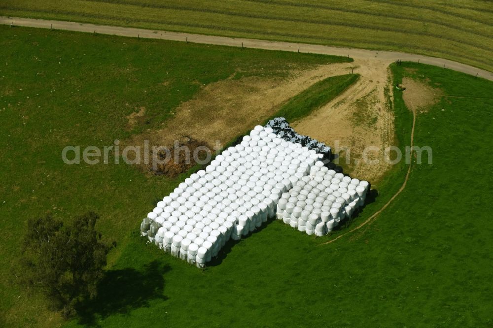 Aerial photograph Winkel - Straw stack in an agricultural warehouse space in Winkel in the state North Rhine-Westphalia, Germany