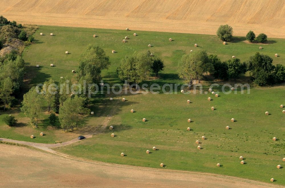 Erfurt from the bird's eye view: Straw bales on a meadow near Erfurt in Thuringia