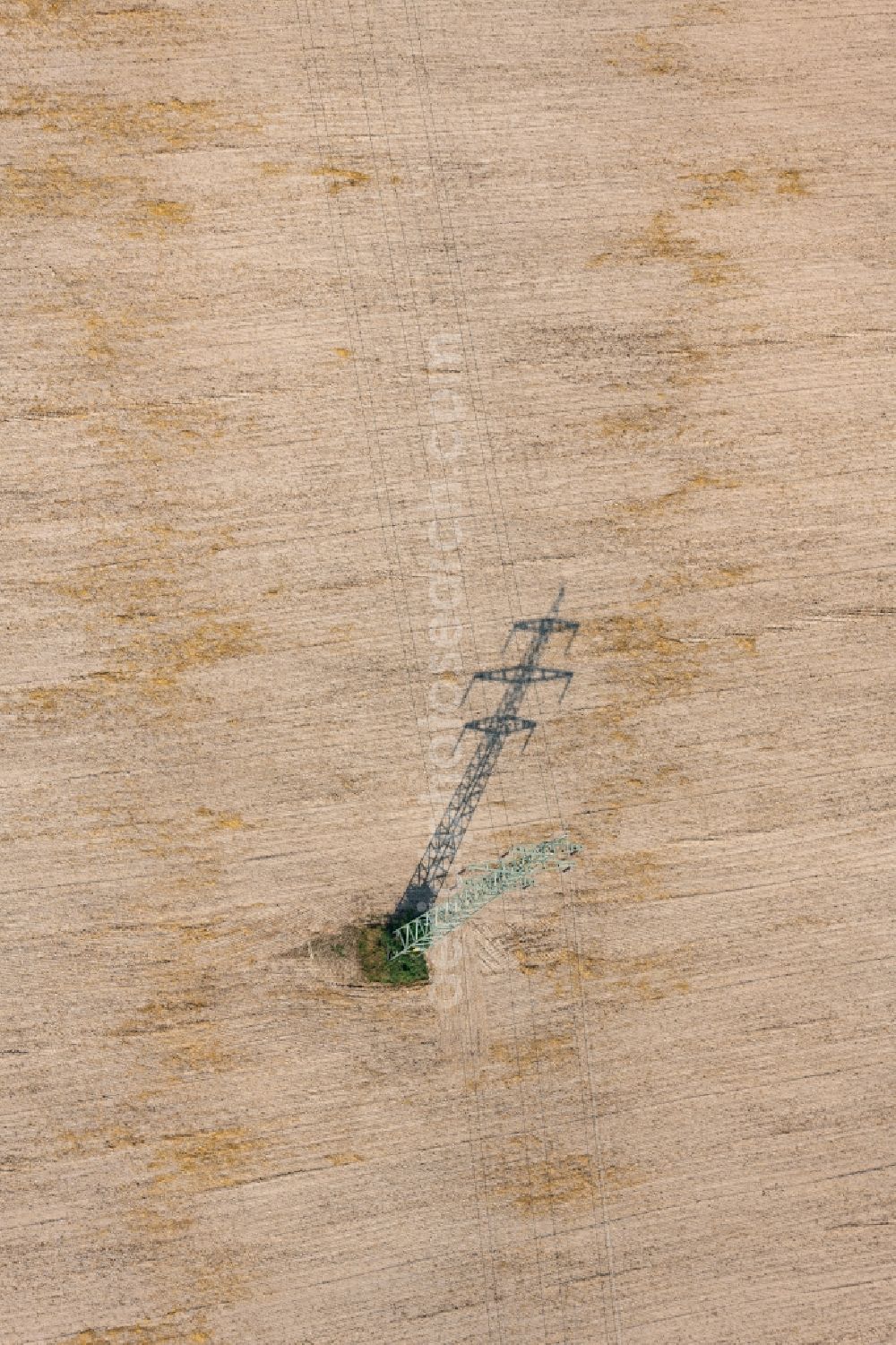 Aerial image Marzling - Power tower-construction of a road and Interconnector in Marzling in the state Bavaria, Germany