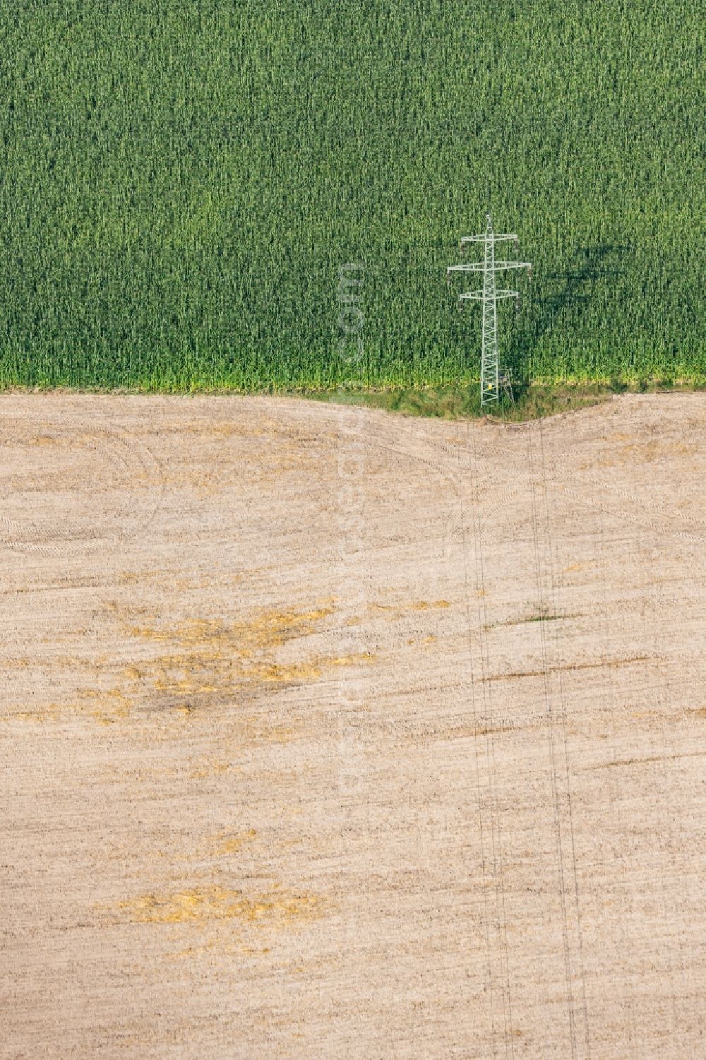 Aerial photograph Marzling - Power tower-construction of a road and Interconnector in Marzling in the state Bavaria, Germany