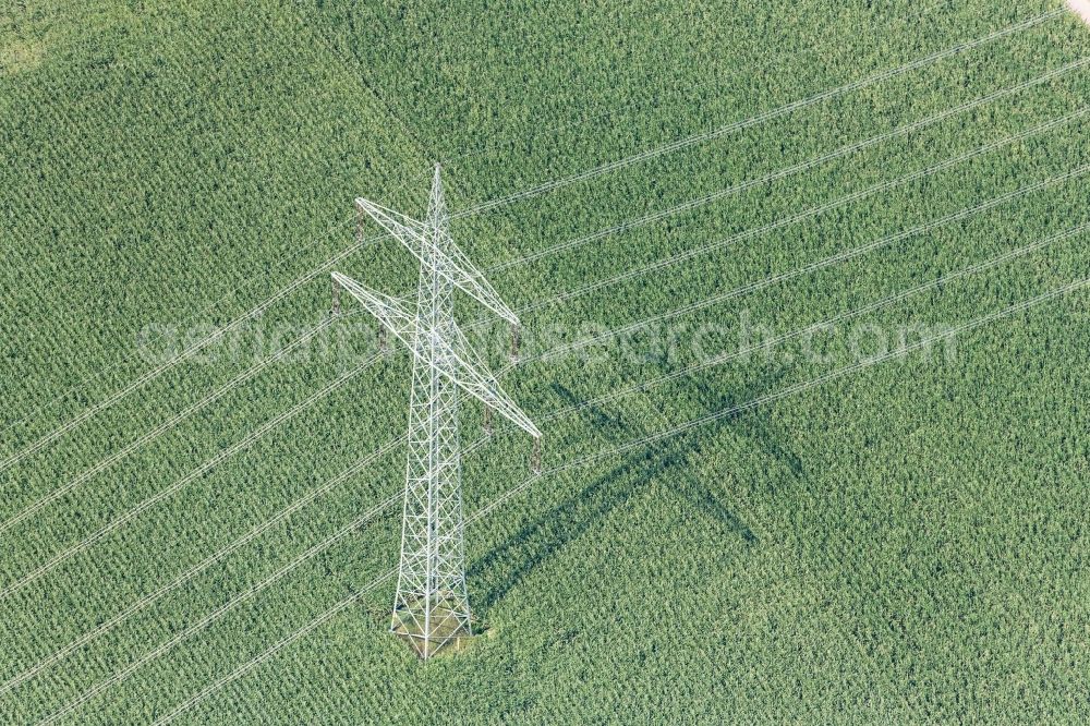 Aerial image Zusamaltheim - Power tower-construction of a road and Interconnector in Zusamaltheim in the state Bavaria, Germany