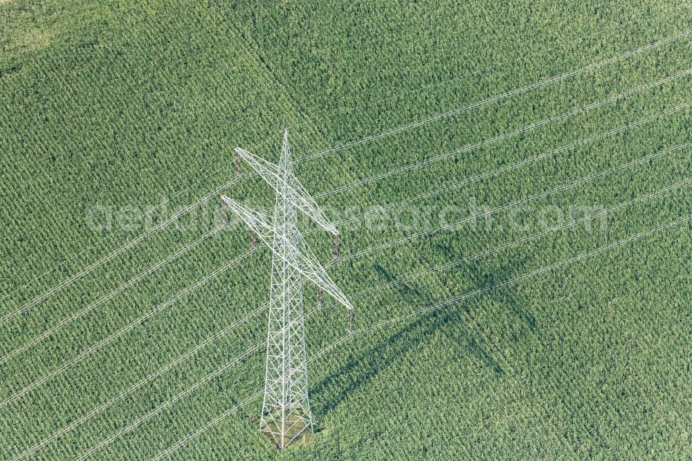 Aerial photograph Zusamaltheim - Power tower-construction of a road and Interconnector in Zusamaltheim in the state Bavaria, Germany