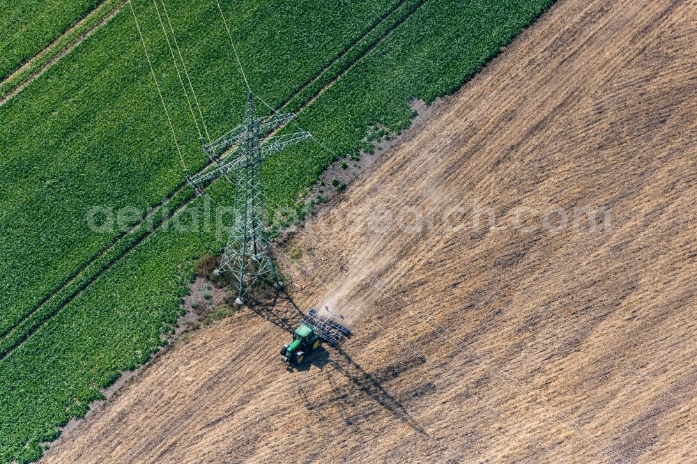 Zusamaltheim from above - Power tower-construction of a road and Interconnector in Zusamaltheim in the state Bavaria, Germany