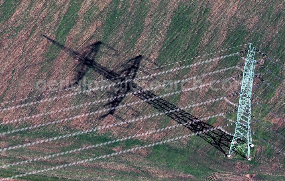 Aerial image Magdala - Ironman with shadows at a field near Magdala / Ottstedt in Thuringia