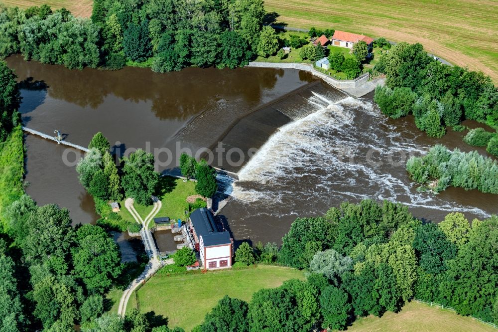 Vysoka nad Labem from the bird's eye view: Rapids Elbe - course of the river in Vysoka nad Labem in Kralovehradecky kraj, Czech Republic