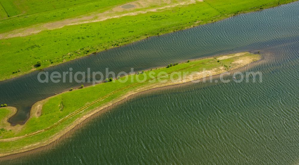 Xanten from above - Grassland structures of a meadow and field landscape in the lowland Bisliche Insel in the district Wardt in Xanten in the state North Rhine-Westphalia, Germany