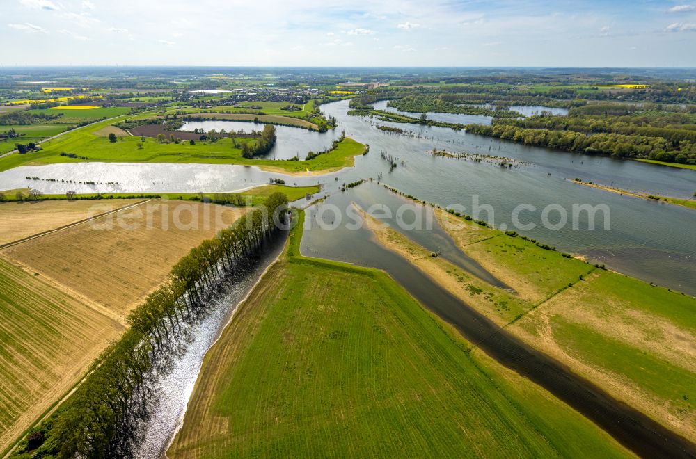 Aerial image Xanten - Grassland structures of a meadow and field landscape in the lowland Bisliche Insel in the district Wardt in Xanten in the state North Rhine-Westphalia, Germany