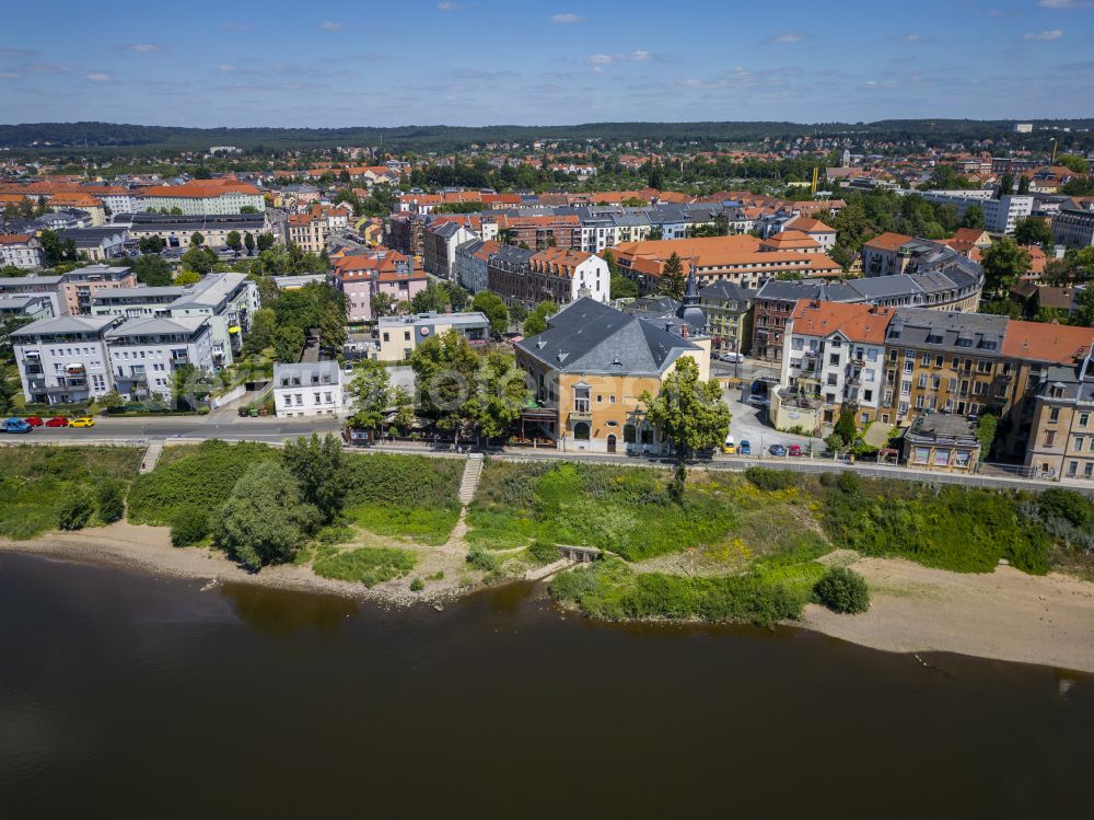 Dresden from above - Grassland structures of a meadow and field landscape in the lowland of the River Elbe on street Buergerstrasse in the district Pieschen in Dresden in the state Saxony, Germany