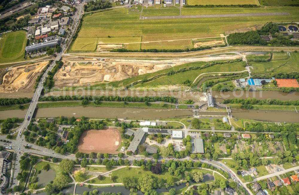 Aerial image Hamm - Grassland structures of a meadow and field landscape in the lowland the Lippeauen on the banks of the Lippe in Hamm in the state North Rhine-Westphalia, Germany