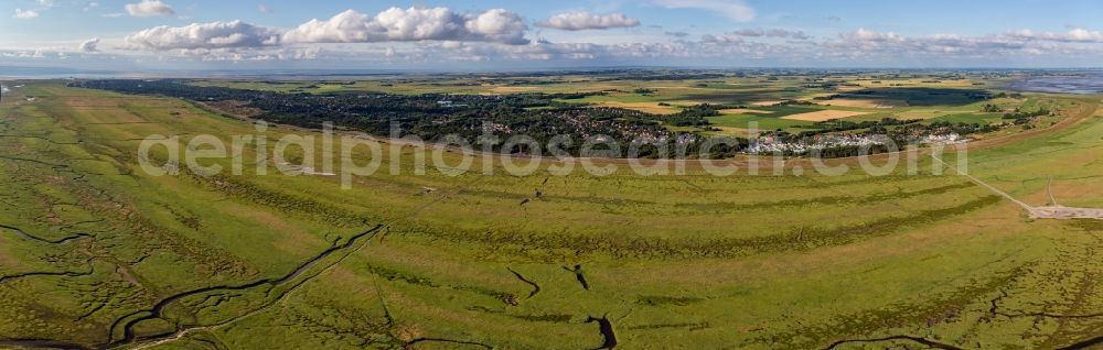 Aerial image Sankt Peter-Ording - Grassland structures of a meadow and field landscape in the lowland at the North Sea coast in Sankt Peter-Ording in the state Schleswig-Holstein, Germany