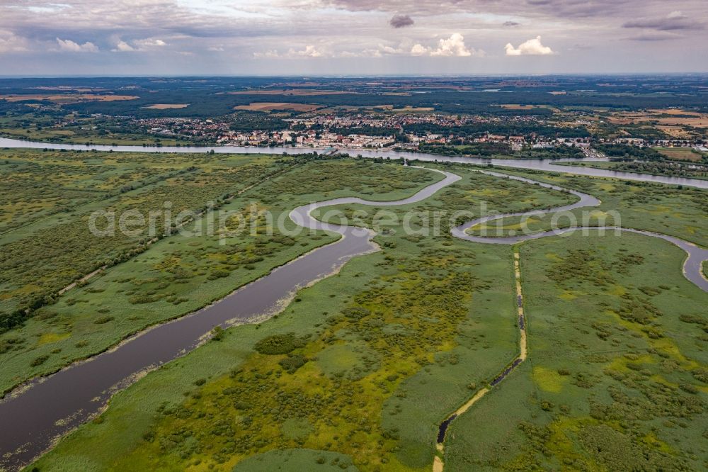 Aerial photograph Gryfino - Grassland structures of a meadow and field landscape in the lowland of Oder in Gryfino in Zachodniopomorskie, Poland