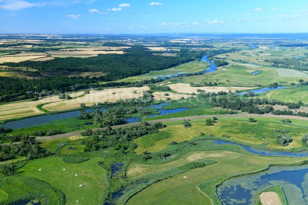 Aerial photograph Schöneberg - Grassland structures of a meadow and field landscape in the lowland in Schoeneberg in the state Brandenburg, Germany