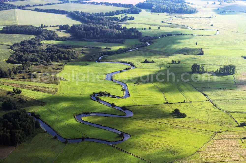 Stade from above - Grassland structures of a meadow and field landscape in the lowland of Schwinge in Stade in the state Lower Saxony, Germany