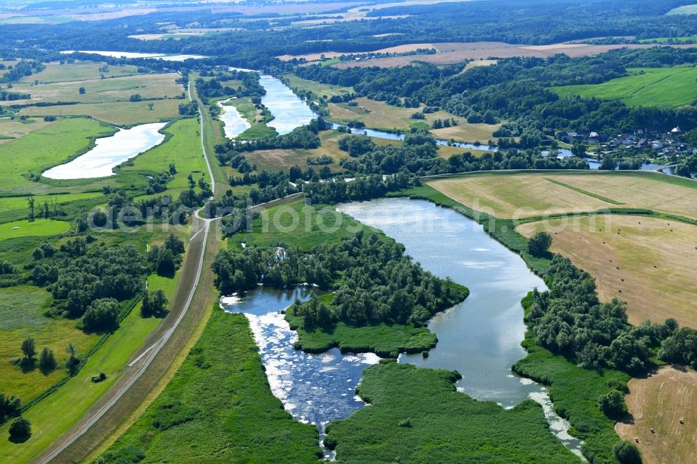 Aerial image Stützkow - Grassland structures of a meadow and field landscape in the lowland in Stuetzkow in the state Brandenburg, Germany