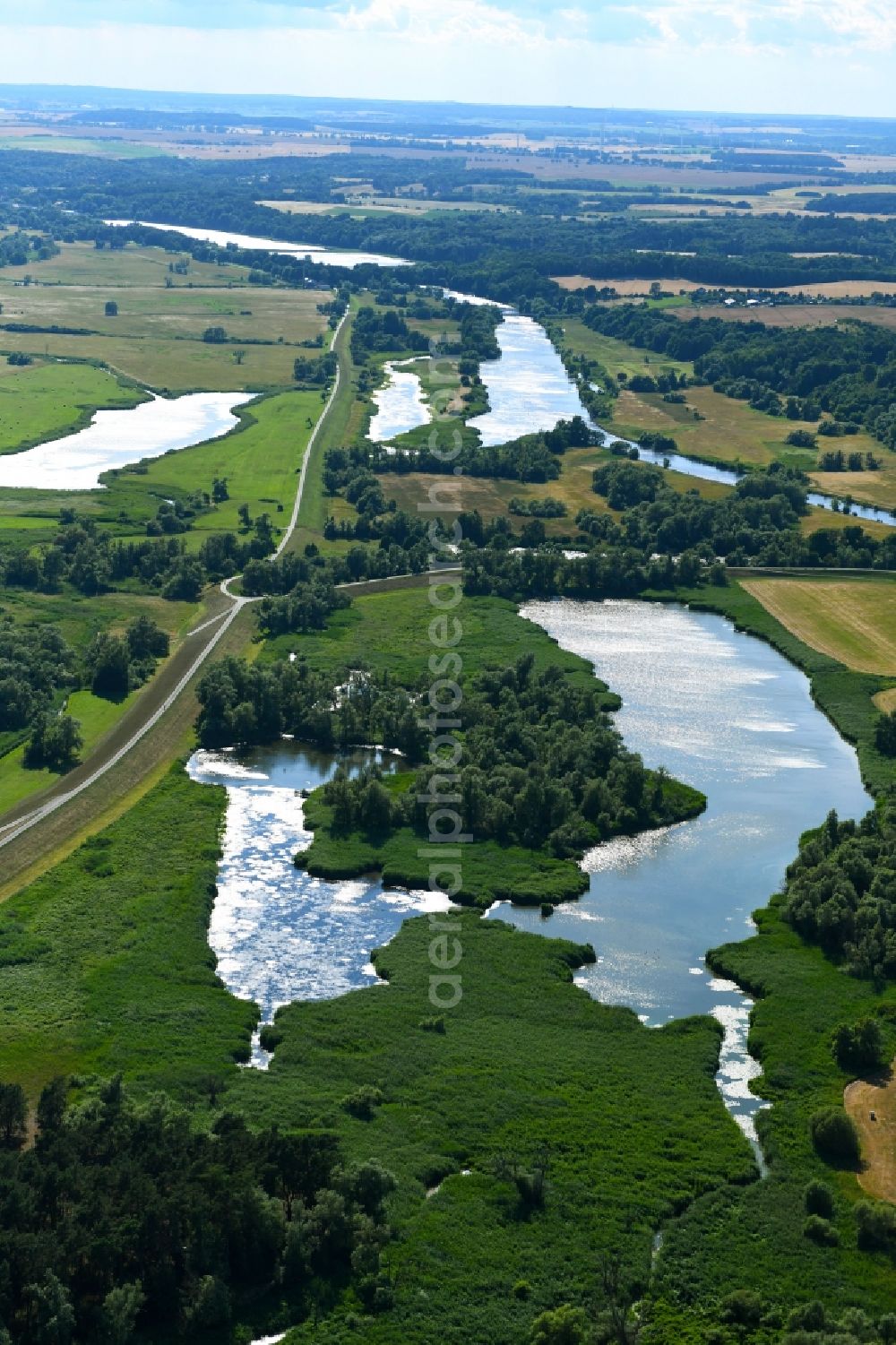 Stützkow from the bird's eye view: Grassland structures of a meadow and field landscape in the lowland in Stuetzkow in the state Brandenburg, Germany