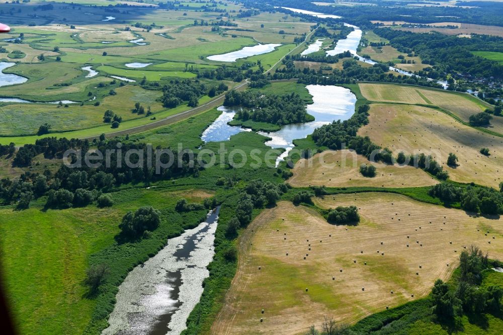 Aerial image Stützkow - Grassland structures of a meadow and field landscape in the lowland in Stuetzkow in the state Brandenburg, Germany