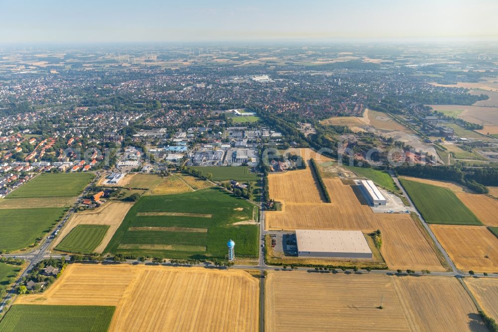 Ahlen from the bird's eye view: Structures on fields on Gewerbegebiet Vatheuershof in Ahlen in the state North Rhine-Westphalia, Germany