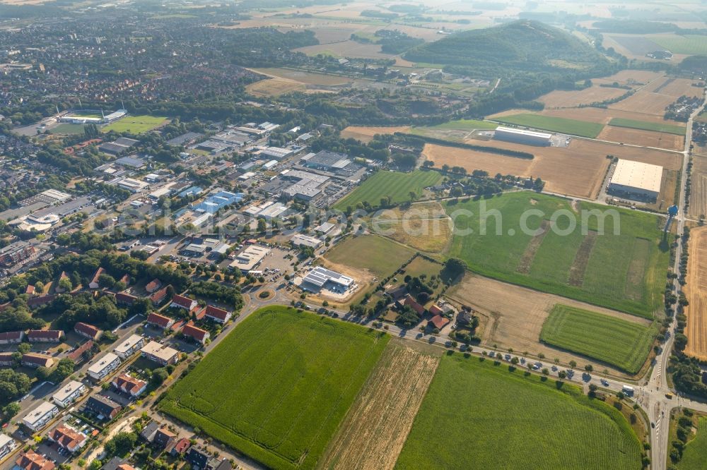 Aerial image Ahlen - Structures on fields on Gewerbegebiet Vatheuershof in Ahlen in the state North Rhine-Westphalia, Germany