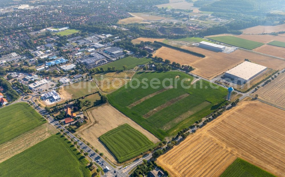 Aerial photograph Ahlen - Structures on fields on Gewerbegebiet Vatheuershof in Ahlen in the state North Rhine-Westphalia, Germany