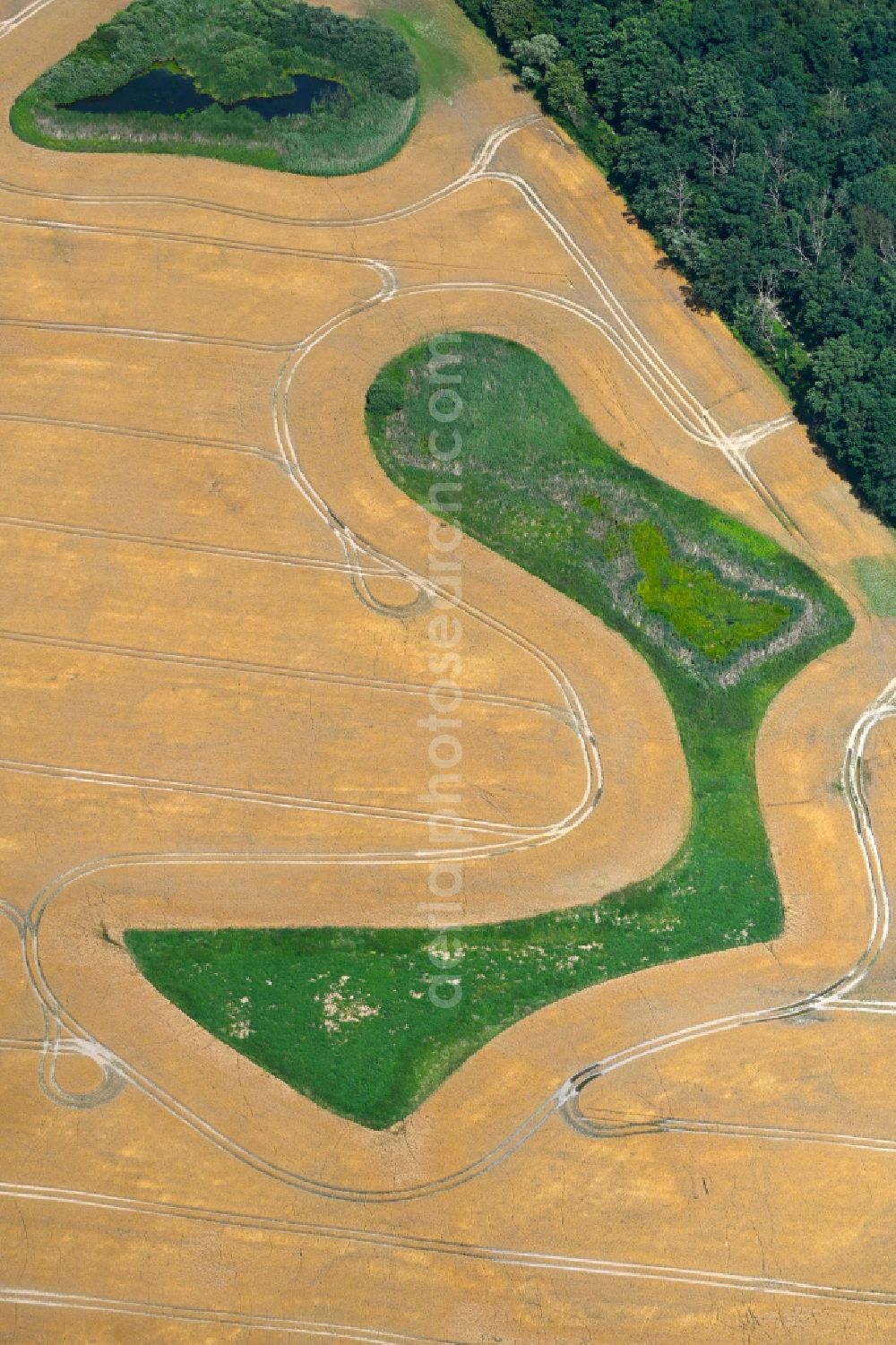 Aerial image Krohnhorst - Structures on agricultural fields in Krohnhorst in the state Brandenburg, Germany