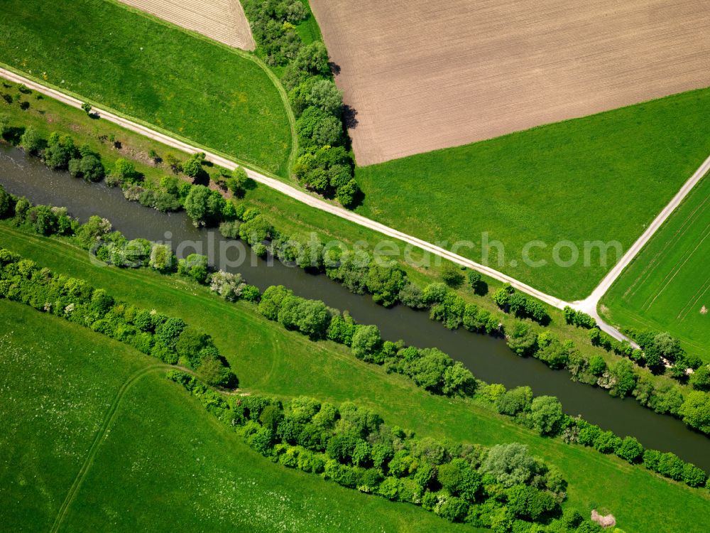 Altheim from above - Structures on agricultural fields in Altheim in the state Baden-Wuerttemberg, Germany