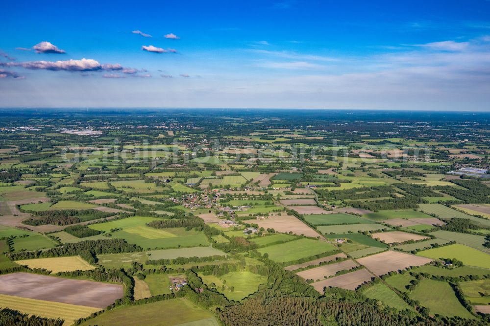 Alveslohe from above - Structures on agricultural fields in Alveslohe in the state Schleswig-Holstein, Germany