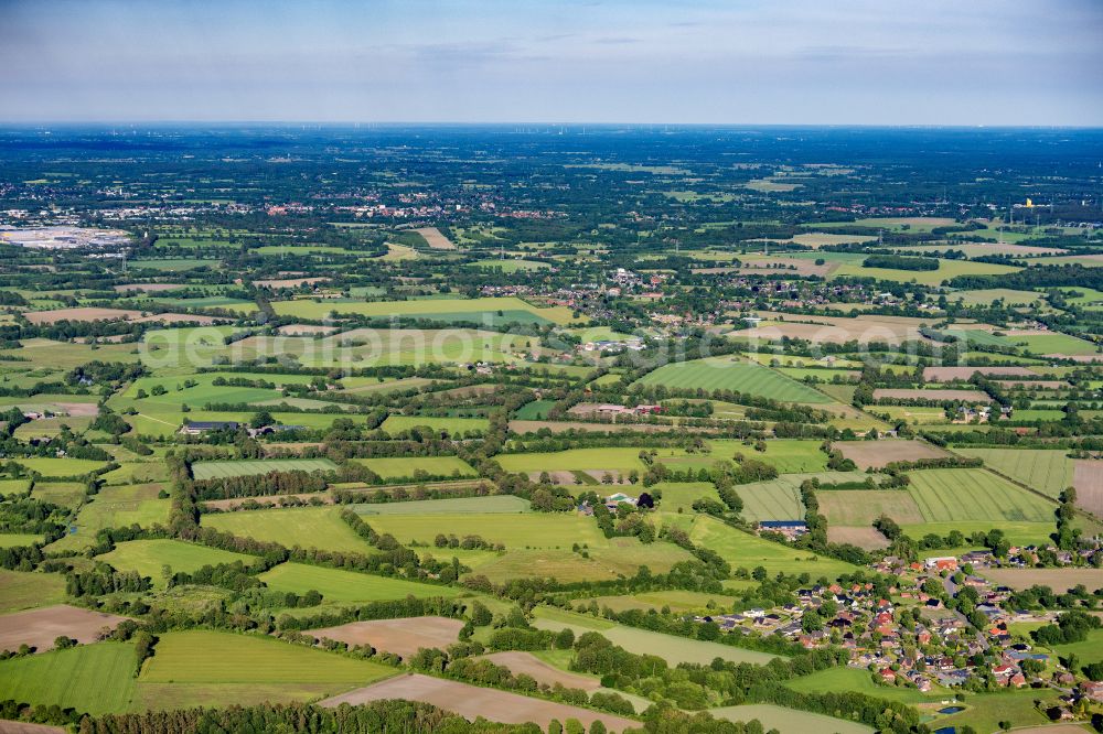 Alveslohe from the bird's eye view: Structures on agricultural fields in Alveslohe in the state Schleswig-Holstein, Germany