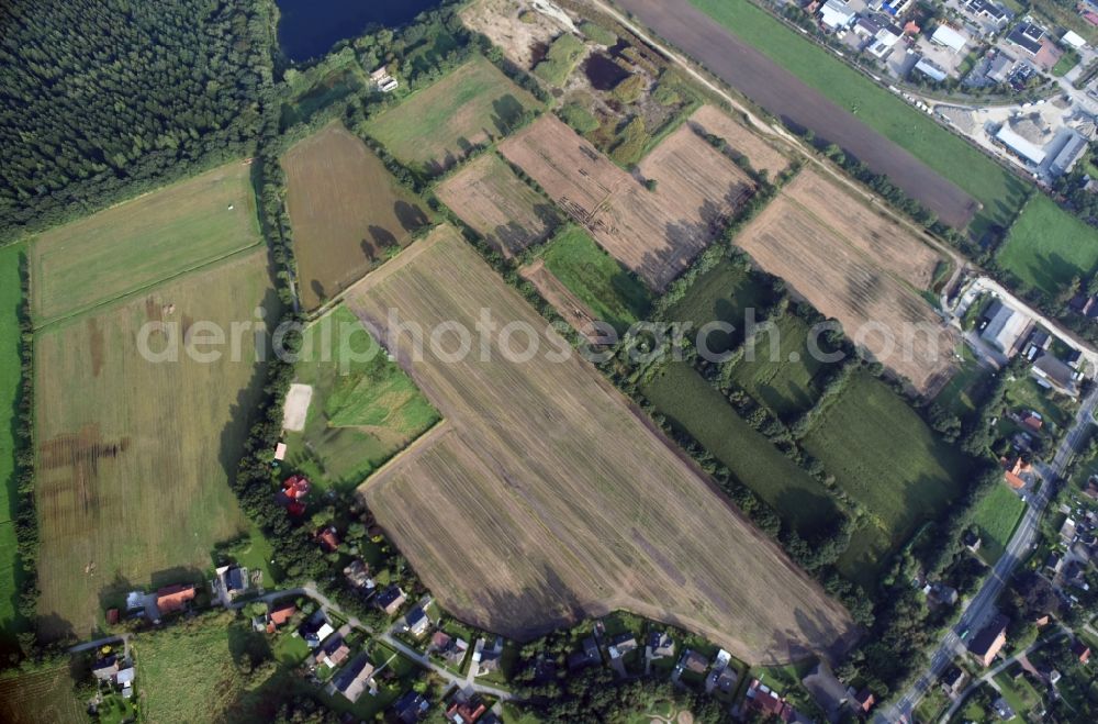 Aurich from above - Structures on agricultural fields in Aurich in the state Lower Saxony