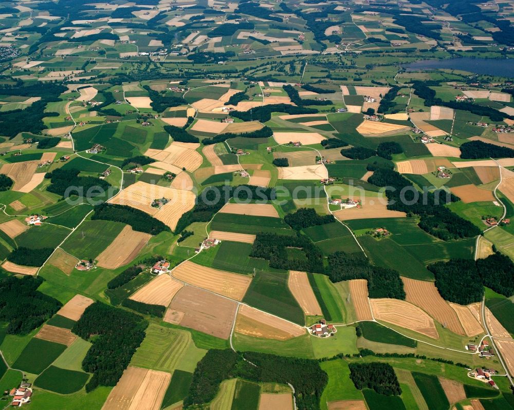 Aerial photograph Ed - Structures on agricultural fields in Ed in the state Bavaria, Germany