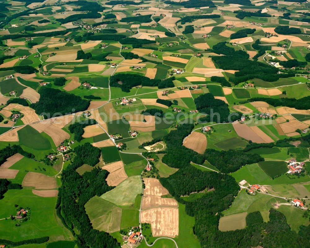 Beigertsham from above - Structures on agricultural fields in Beigertsham in the state Bavaria, Germany