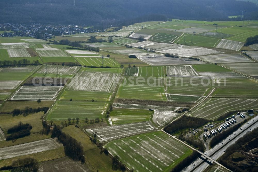 Aerial image Benterode - Structures on agricultural fields in Benterode in the state Lower Saxony, Germany