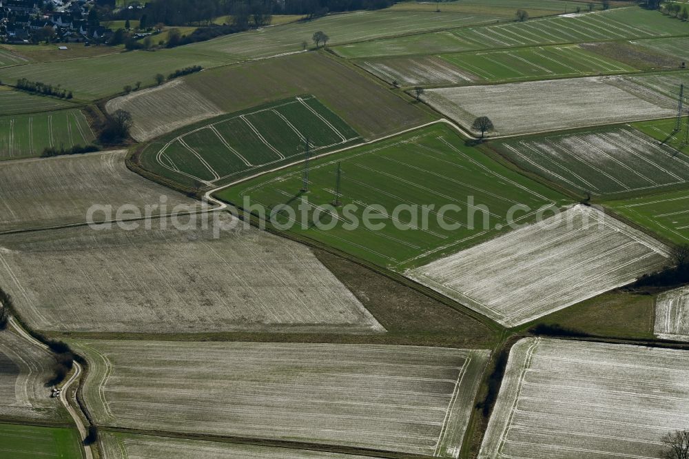 Benterode from the bird's eye view: Structures on agricultural fields in Benterode in the state Lower Saxony, Germany