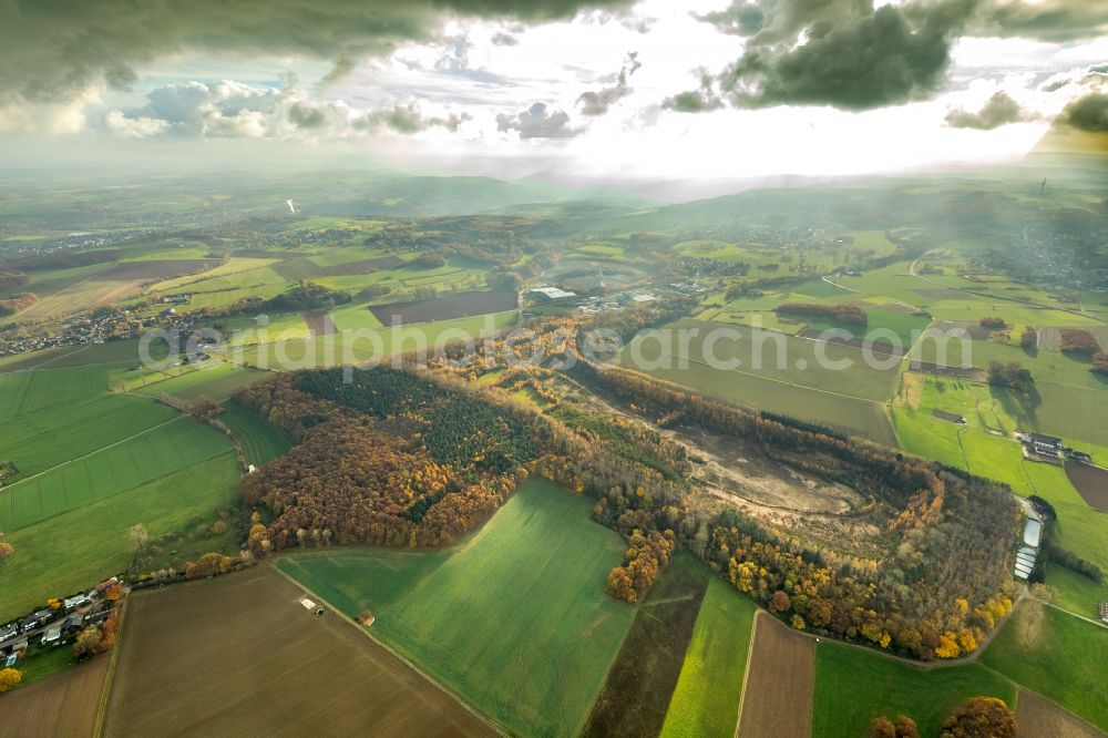 Birgel from above - Structures on agricultural fields in Birgel in the state North Rhine-Westphalia, Germany