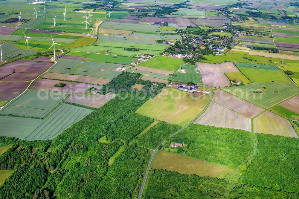 Aerial image Braderup - Structures on agricultural fields in Braderup in the state Schleswig-Holstein, Germany