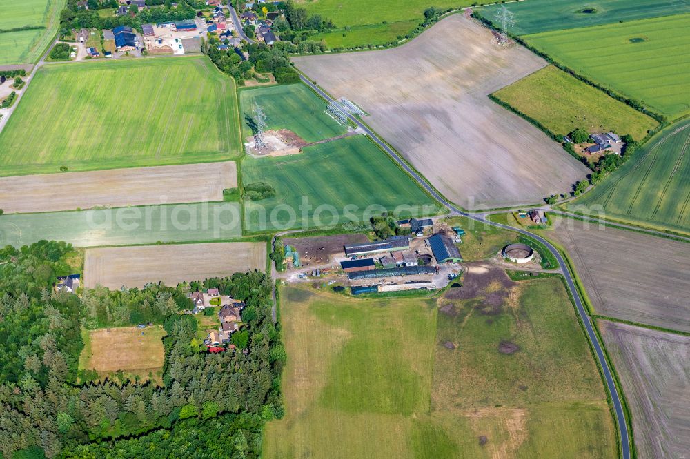 Braderup from the bird's eye view: Structures on agricultural fields in Braderup in the state Schleswig-Holstein, Germany