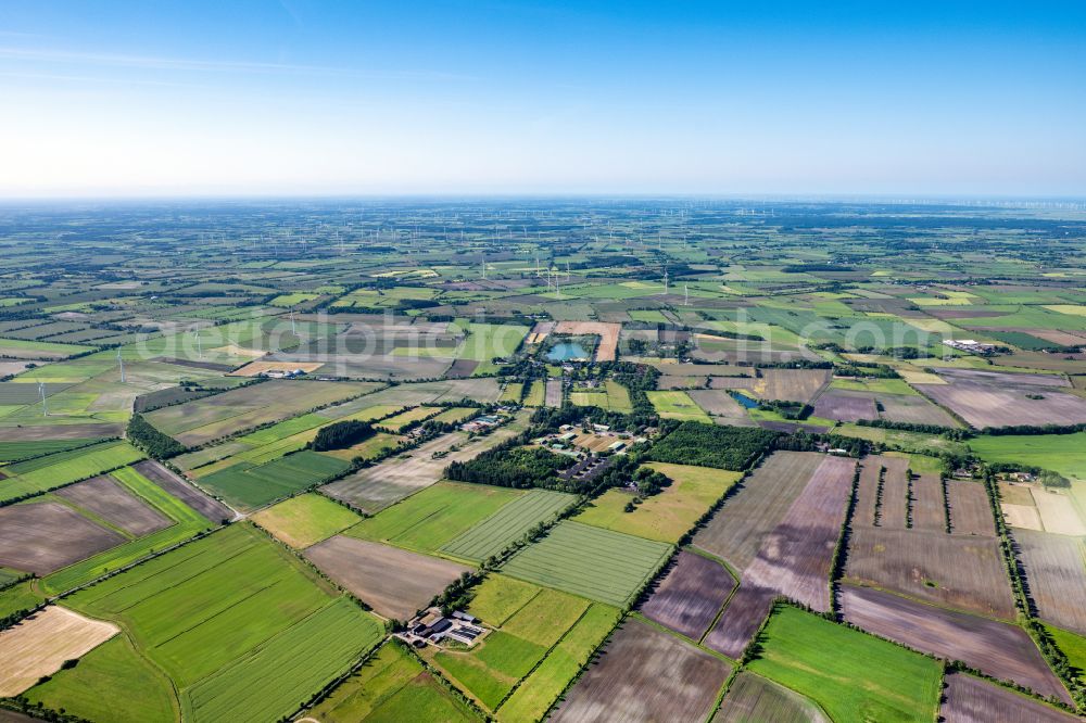 Bramstedtlund from above - Structures on agricultural fields in Bramstedtlund at Nordfriesland in the state Schleswig-Holstein, Germany