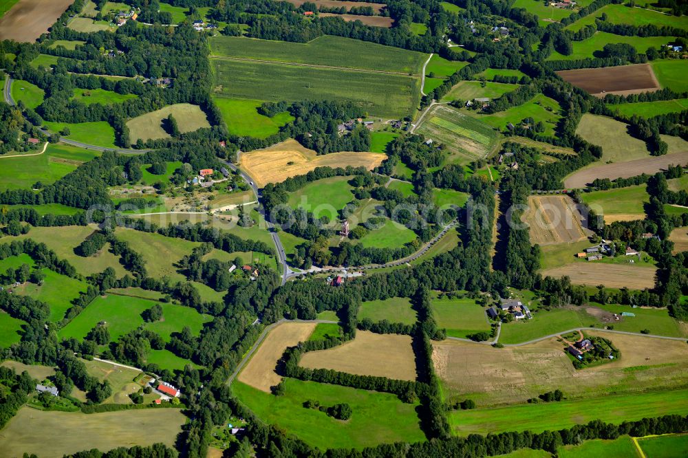 Aerial image Burg-Dorf - Structures on agricultural fields in Burg-Dorf in the state Brandenburg, Germany