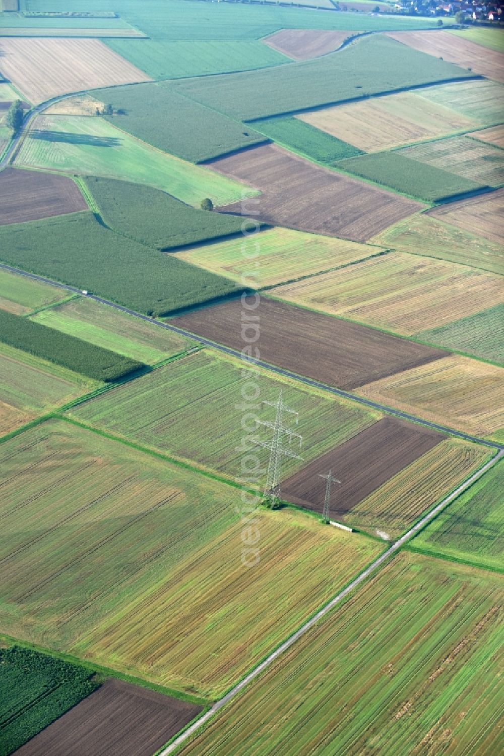 Ebsdorfergrund from the bird's eye view: Structures on agricultural fields in Ebsdorfergrund in the state Hesse, Germany