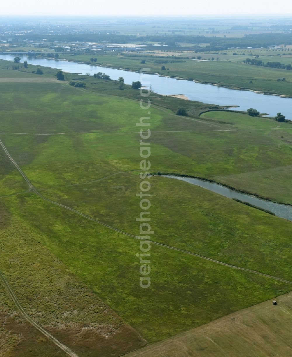 Aerial image Hämerten - Structures on agricultural fields at the Elbe near Haemerten in the state Saxony-Anhalt