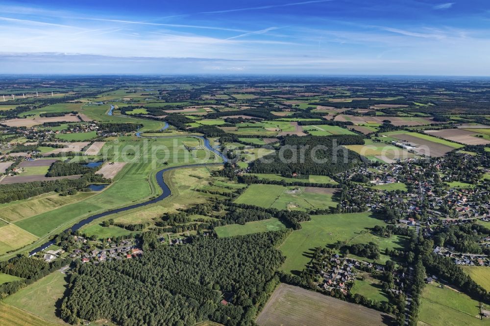 Elm from above - Structures on agricultural fields in Elm in the state Lower Saxony, Germany