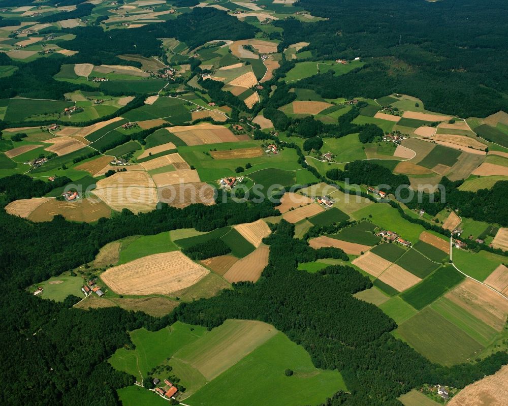 Ering from the bird's eye view: Structures on agricultural fields in Ering in the state Bavaria, Germany