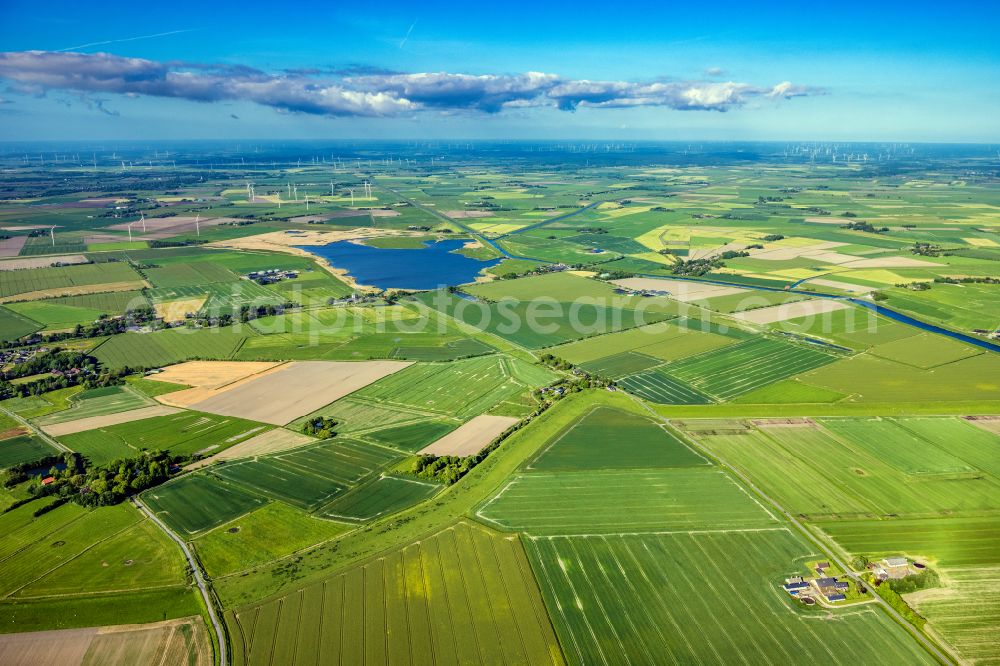 Fahretoft from the bird's eye view: Structures on agricultural fields in Fahretoft in the state Schleswig-Holstein, Germany