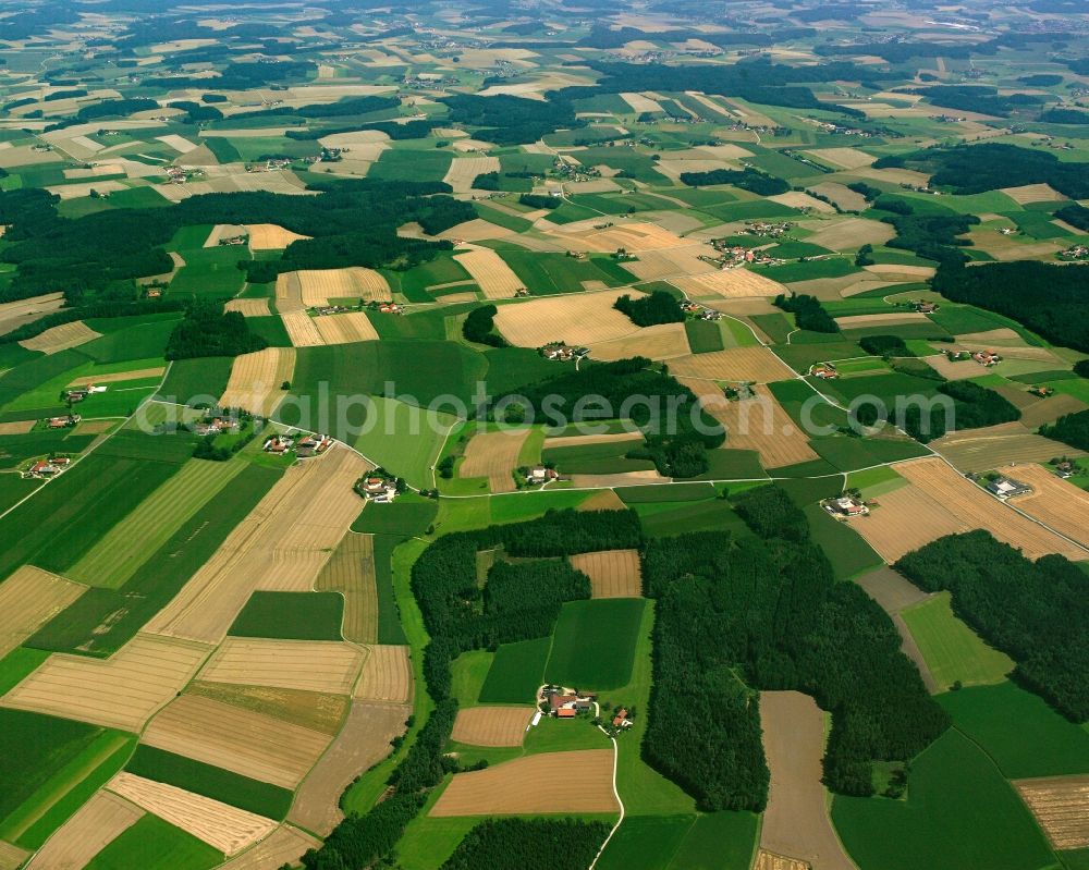 Femberg from above - Structures on agricultural fields in Femberg in the state Bavaria, Germany