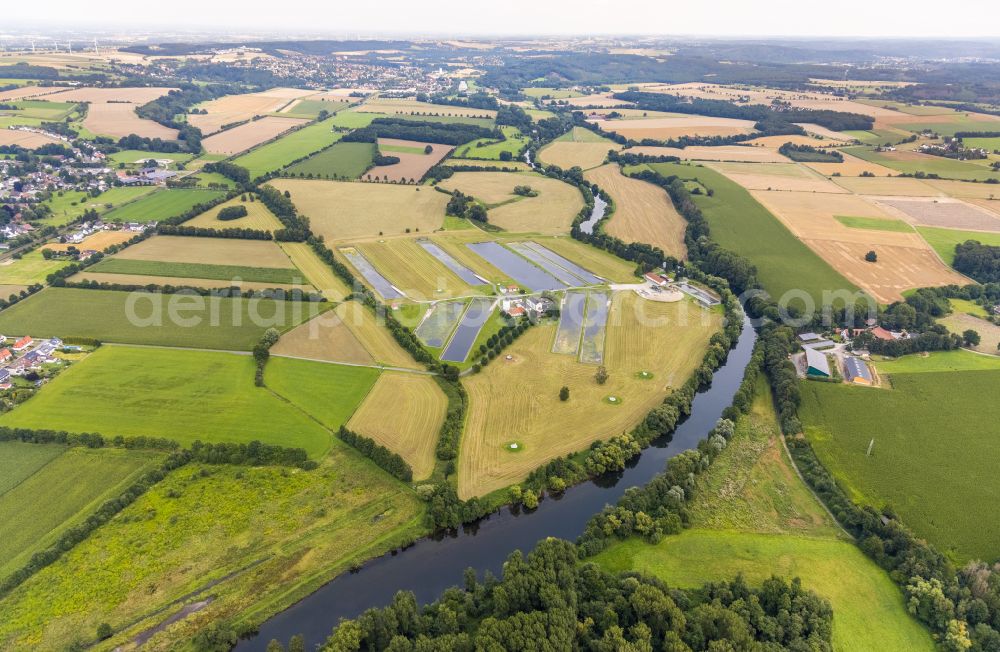 Fröndenberg/Ruhr from above - Structures on agricultural fields in Fröndenberg/Ruhr at Sauerland in the state North Rhine-Westphalia, Germany