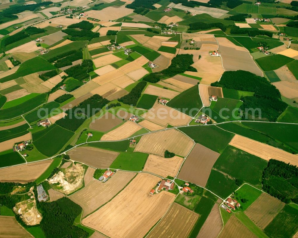 Gangkofen from the bird's eye view: Structures on agricultural fields in Gangkofen in the state Bavaria, Germany