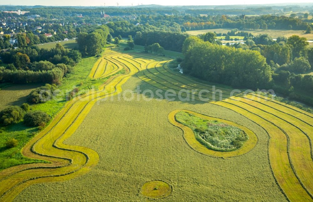 Hamm from above - Structures on agricultural fields in Hamm in the state North Rhine-Westphalia, Germany